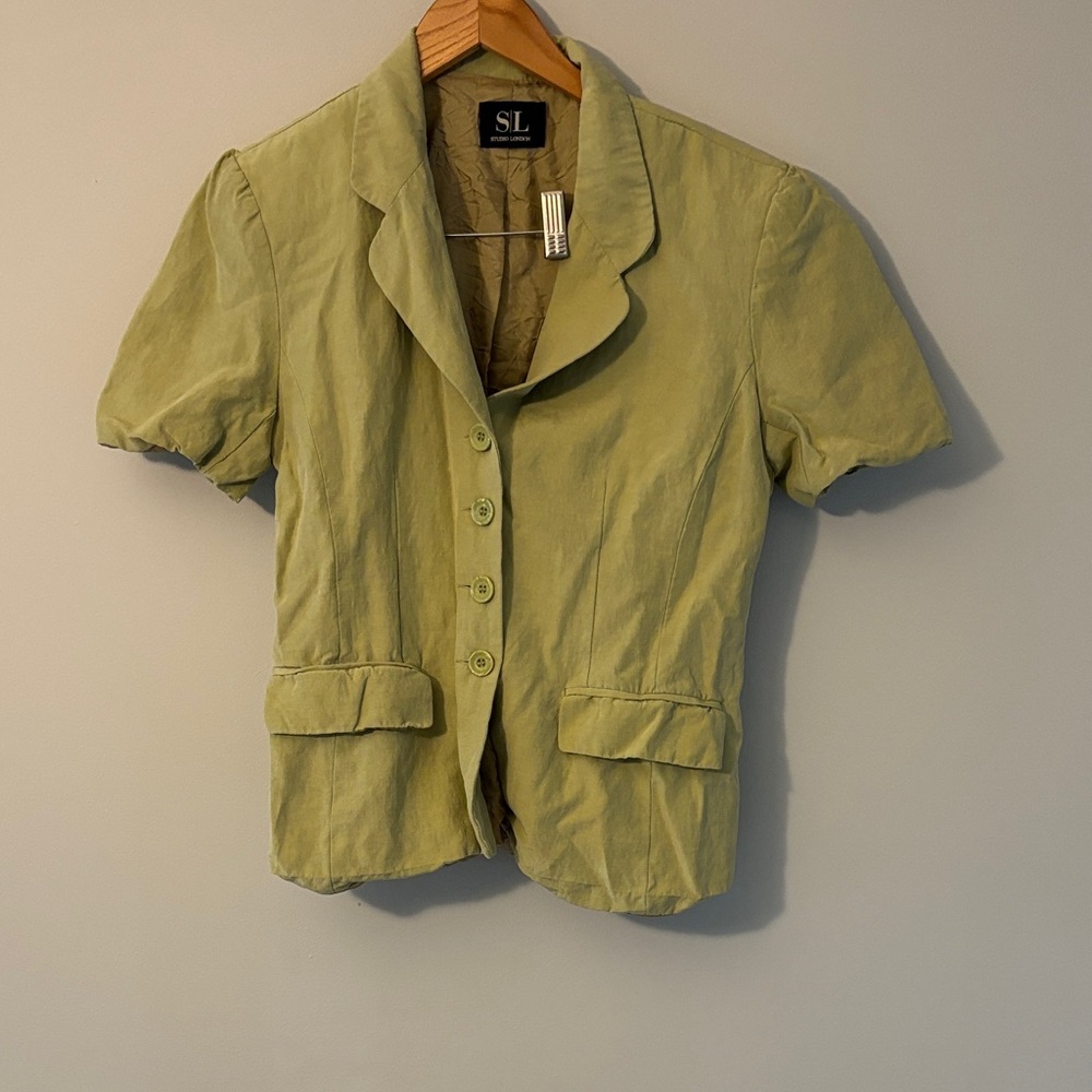 Women's Olive Short Sleeve Blazer - SILK + LINEN BLEND